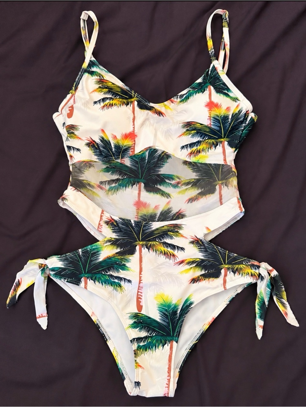 Palm-Print One-Piece Swimsuit in Cream